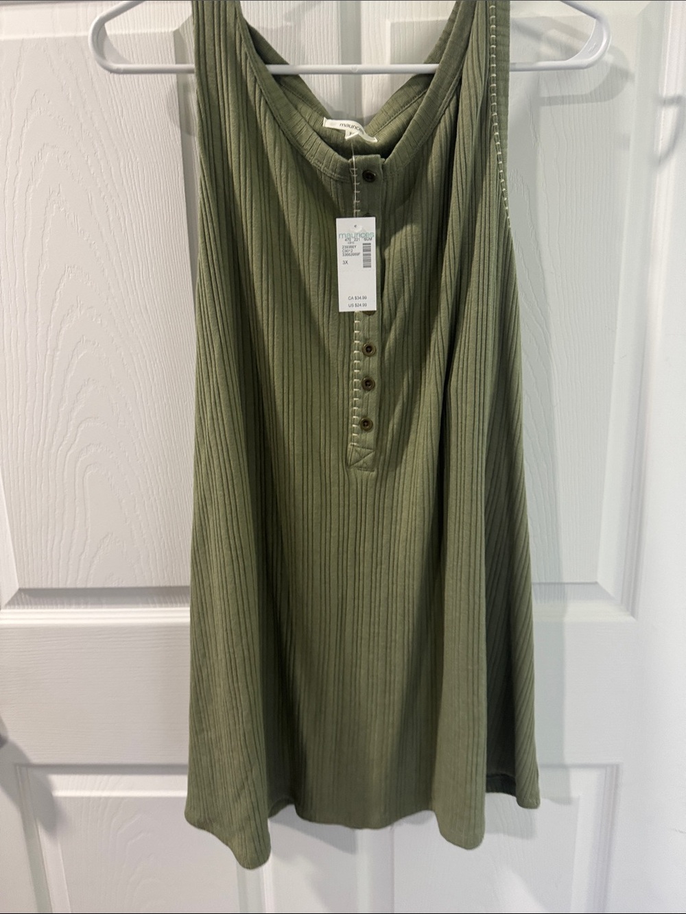 Maurices Olive Ribbed Button-Front Tank